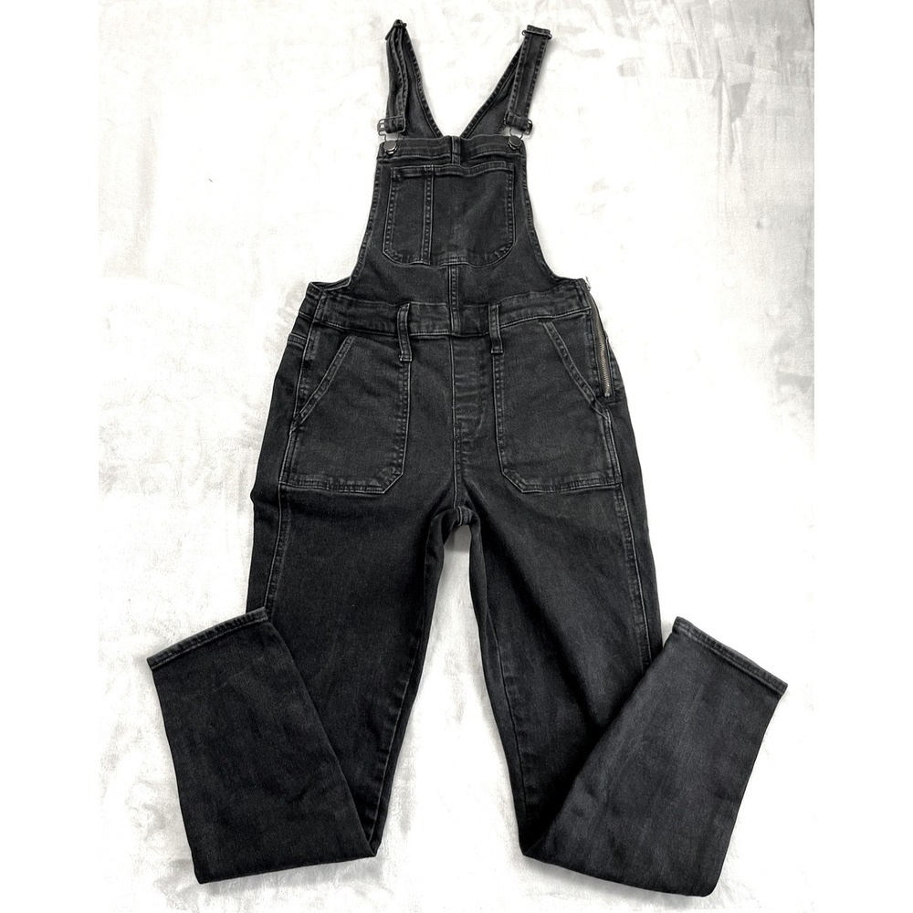 Madewell Jean Overalls Women Small Lunar Black Wash Skinny Fit Stretch Side Zip